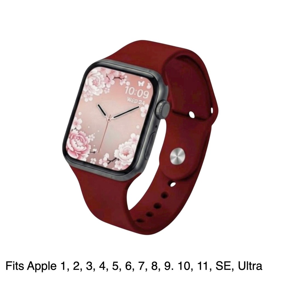 Apple iWatch Compatible Series Sporty Wine Silicone Watch Band 42/44/45/49mm